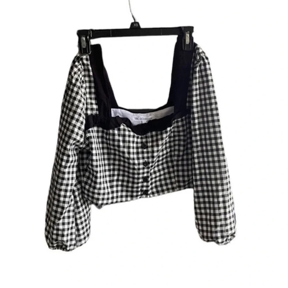 BCBGeneration Crop Top Ruffled Gingham Black White Blouse Top Shirt Sz S NWT $78 - Picture 8 of 13
